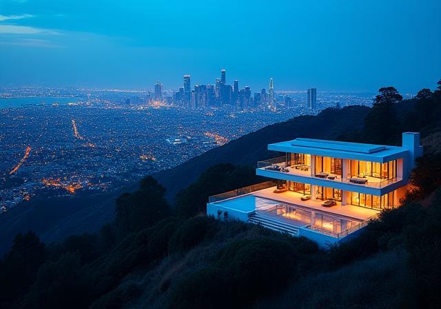 Hollywood Hills city lights view
