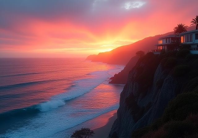 Malibu coastline during sunset