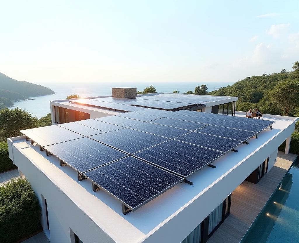 Rooftop solar array on luxury villa
